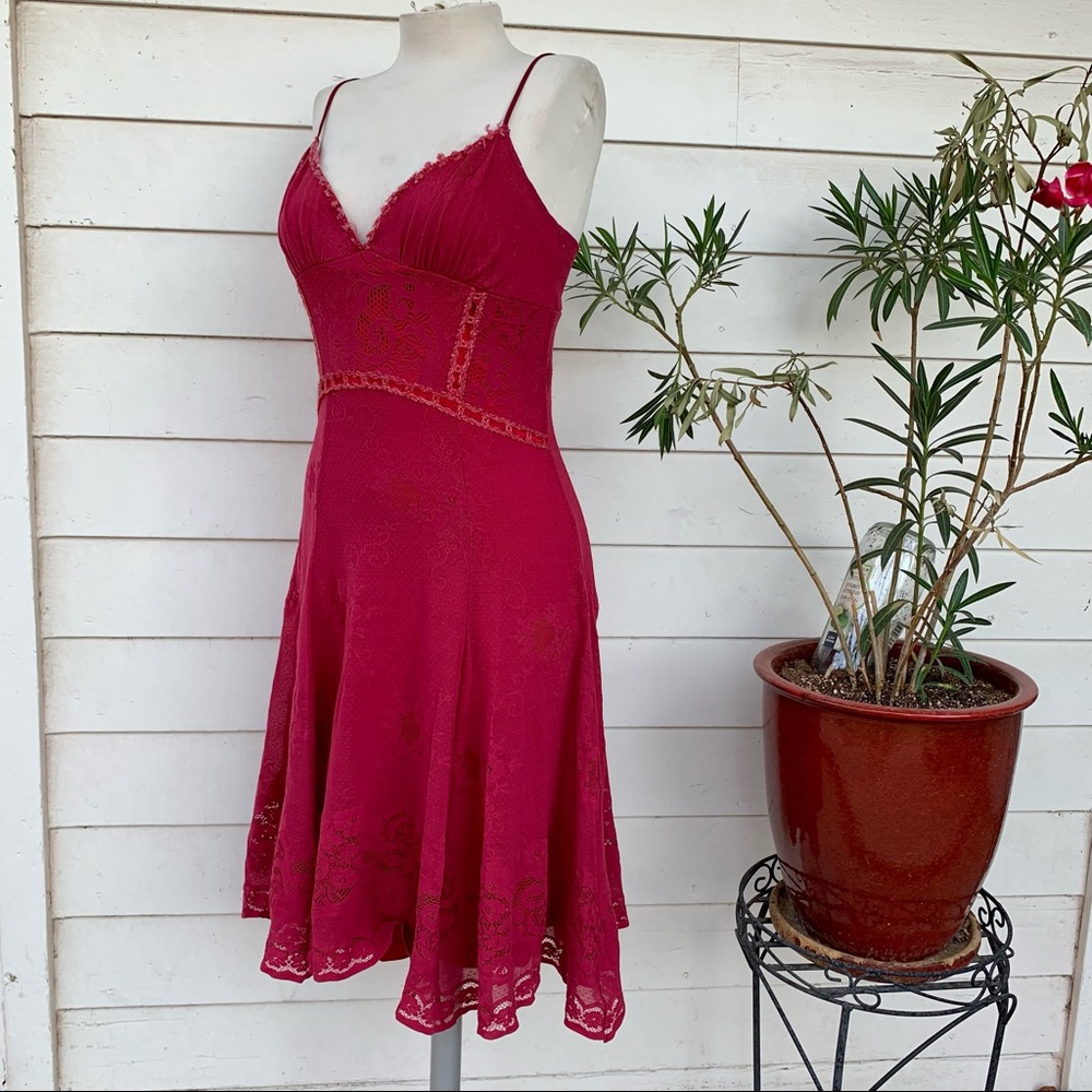 Vintage Betsey Johnson 90 2000 y2k Lace Crochet Floral Midi Slip Dress Sexy Red - Picture 3 of 9